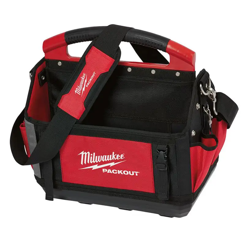 Milwaukee PACKOUT 11-Inch Ballistic Polyester Tool Tote 31-Pocket Black Red