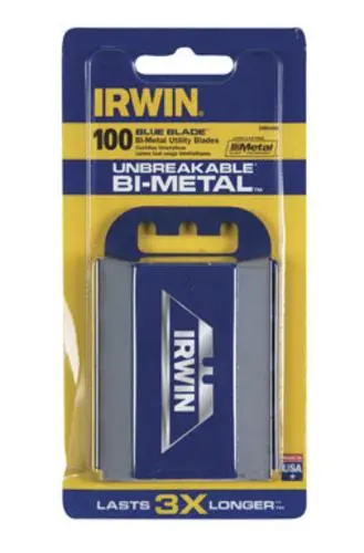 Irwin 2084400 Bi-Metal Utility Knife Blades 100/Card Blue Precision Cutting