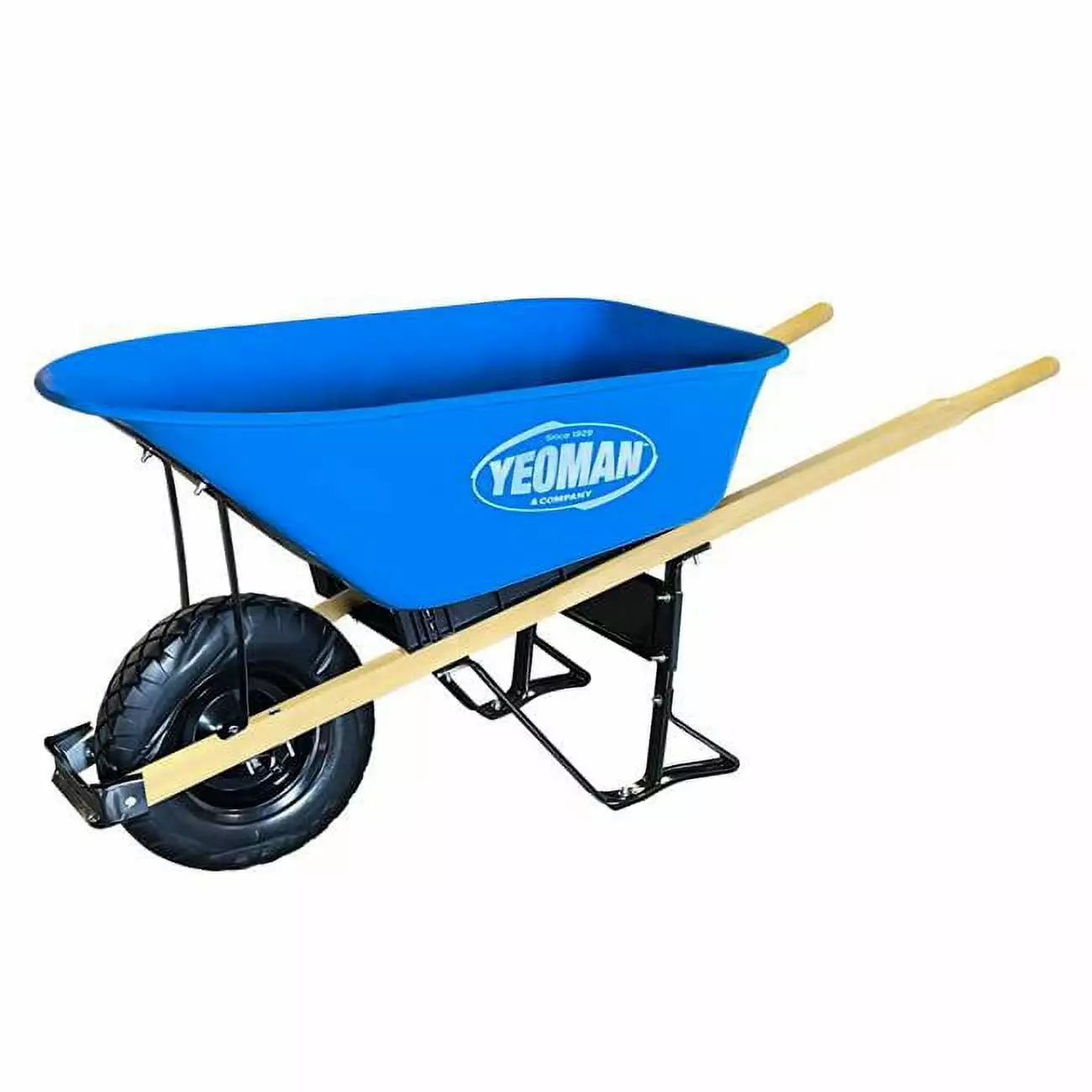 Yeoman 34326 6 cu. ft. Wood Handle Poly Tray Wheelbarrow. Blue