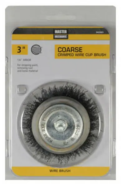 Master Mechanic Coarse Crimped Wire Cup Brush 3 Inch 1/4 Shank Heavy Duty Cleaning