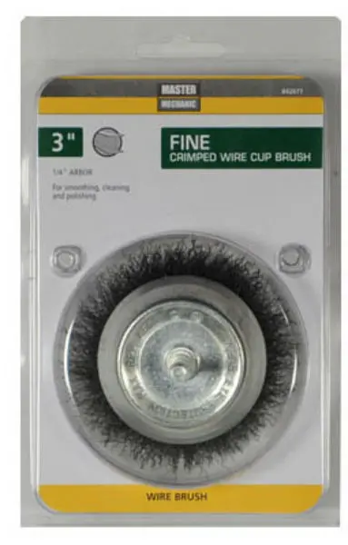 Master Mechanic Fine Utility Crimped Wire Cup Brush 3 Inch 1/4 Shank Detailed Cleaning